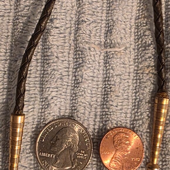 Vintage Metal Bolo Tie, Bennett, Nice Big Stone Design with Stripes, Nice Design - Picture 4 of 6